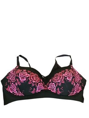 Torrid Dream Wire-Free Push-Up Bra Black Pink Lace Flowers Sz 46D